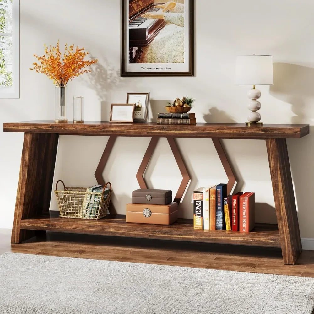 Narrow Rustic Wood Accent Console or Sofa Table.
