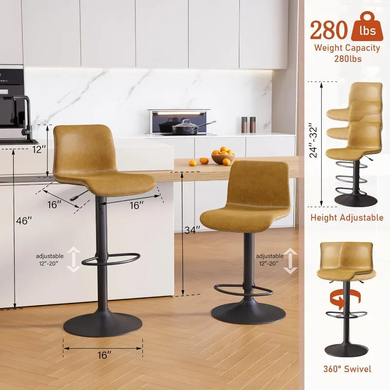 Heavy Duty Faux Leather Counter Height Swivel Bar Stool Chairs, Set of 3.