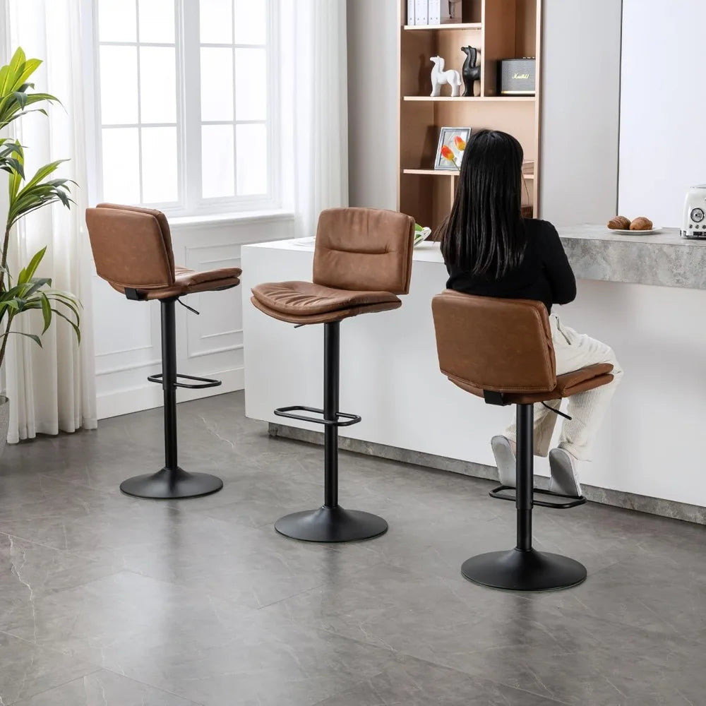 Faux Leather Swivel Adjustable Height Bar Stool Chairs, Set of 4.
