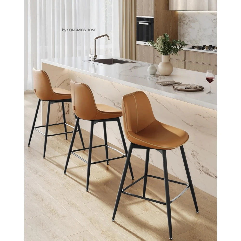 Metal Base PU Leather Ergonomic Backrest Bar Stool Chairs, Set of 2.