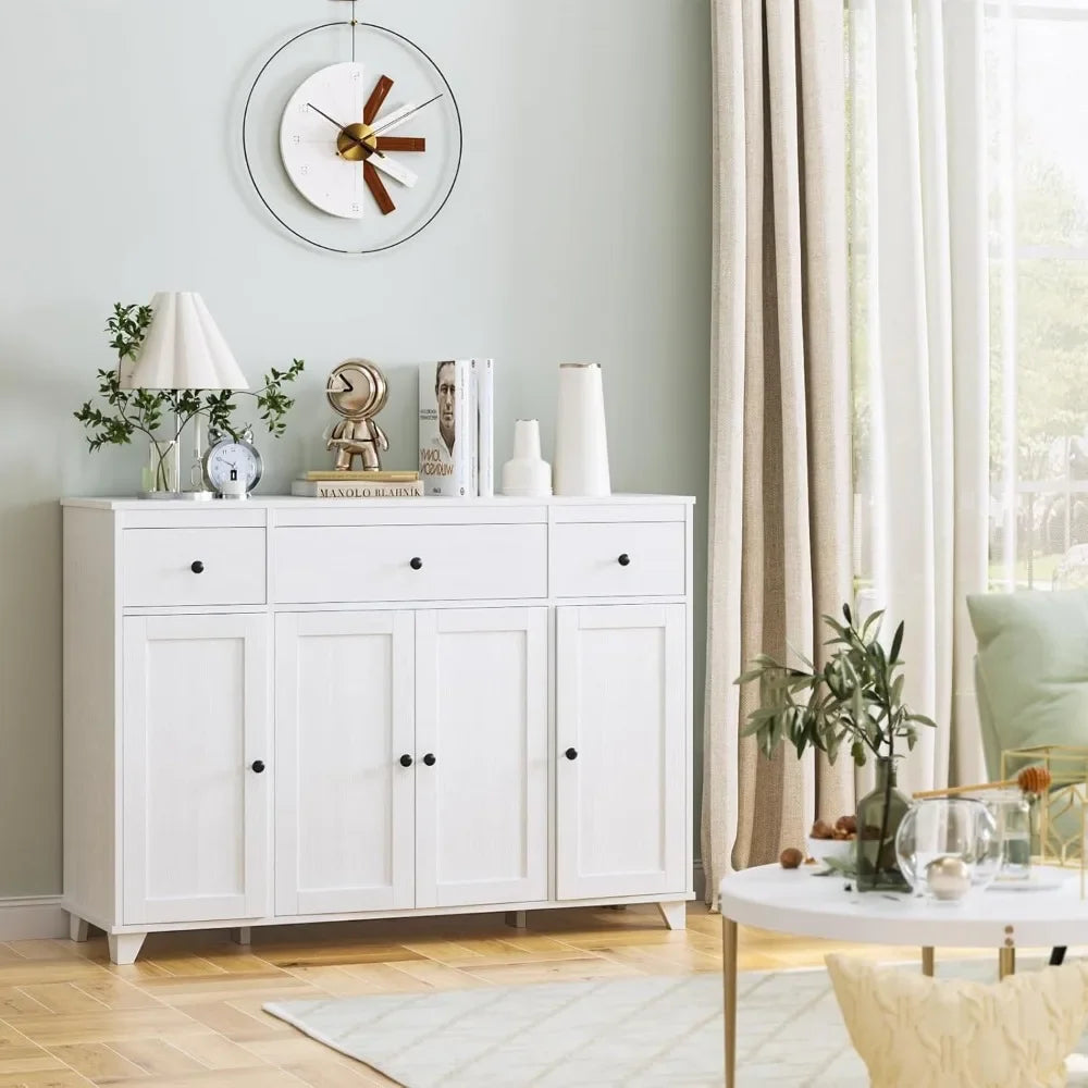 Versatile Cabinet, Dining Sideboard Buffet or Dry Bar w/ Drawers, Shelf Storage + Doors.