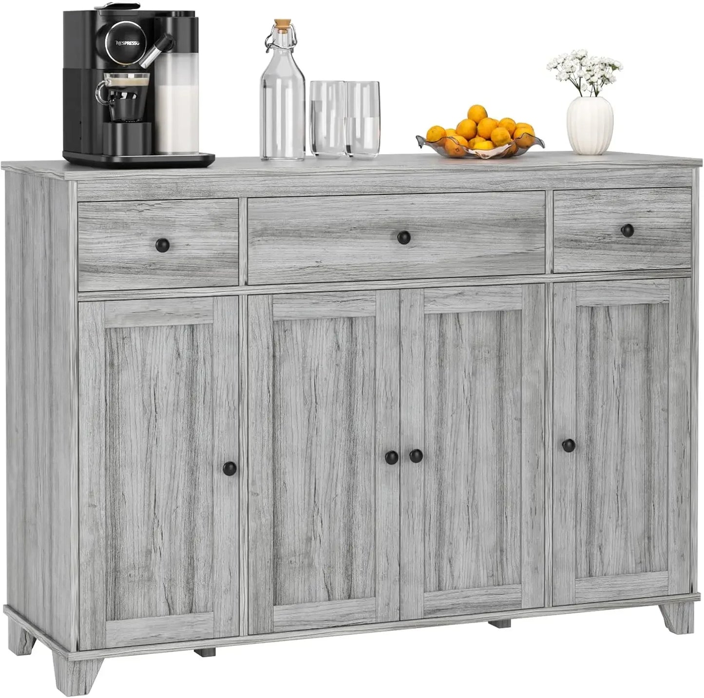 Versatile Cabinet, Dining Sideboard Buffet or Dry Bar w/ Drawers, Shelf Storage + Doors.
