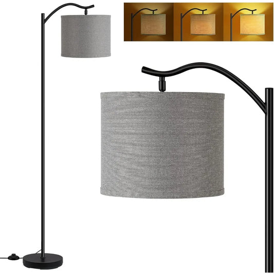 Metal Floor Lamp w/ Sturdy Base, Dimming Foot Switch + Linen Shade.