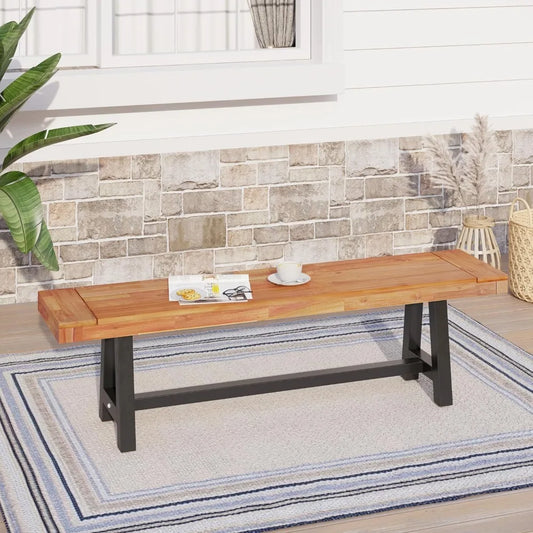 Industrial Modern Design Acacia Wood 63in Outdoor Bench.