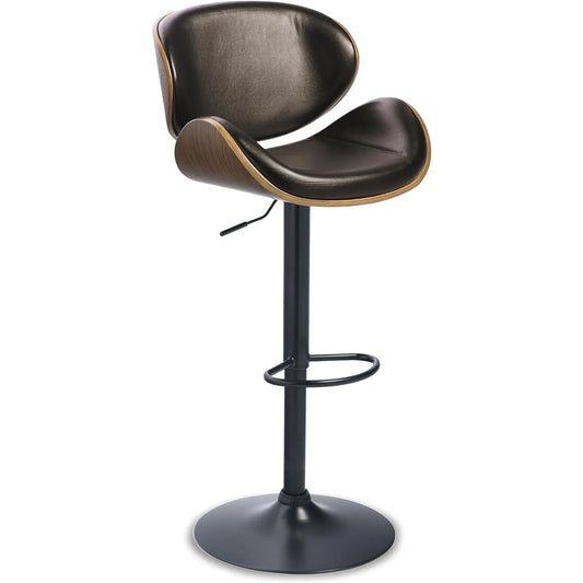 Modern Curved Design Faux Leather Adjustable Height Bar Stool Chair.