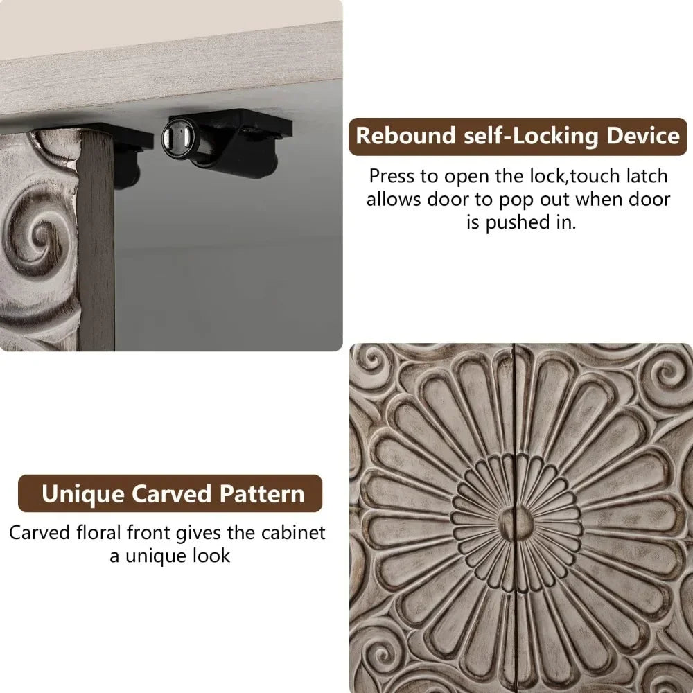 Accent Cabinet or Dining Sideboard Buffet w/ Shelf Storage + Decorative Doors.