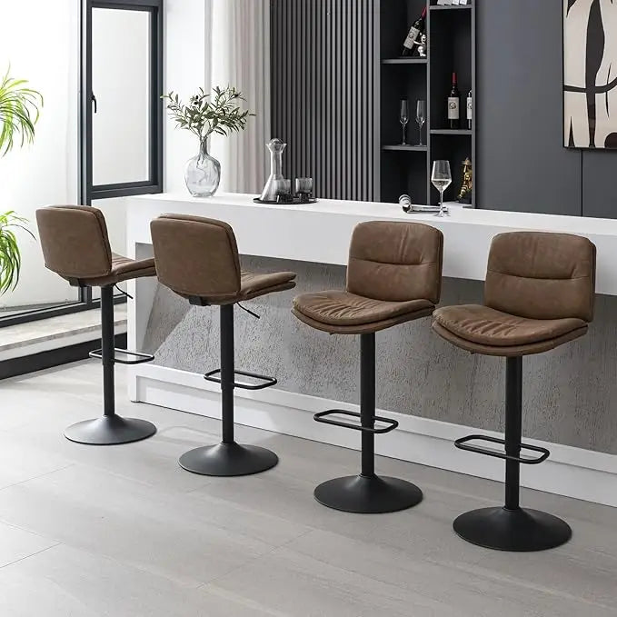Faux Leather Swivel Adjustable Height Bar Stool Chairs, Set of 4.
