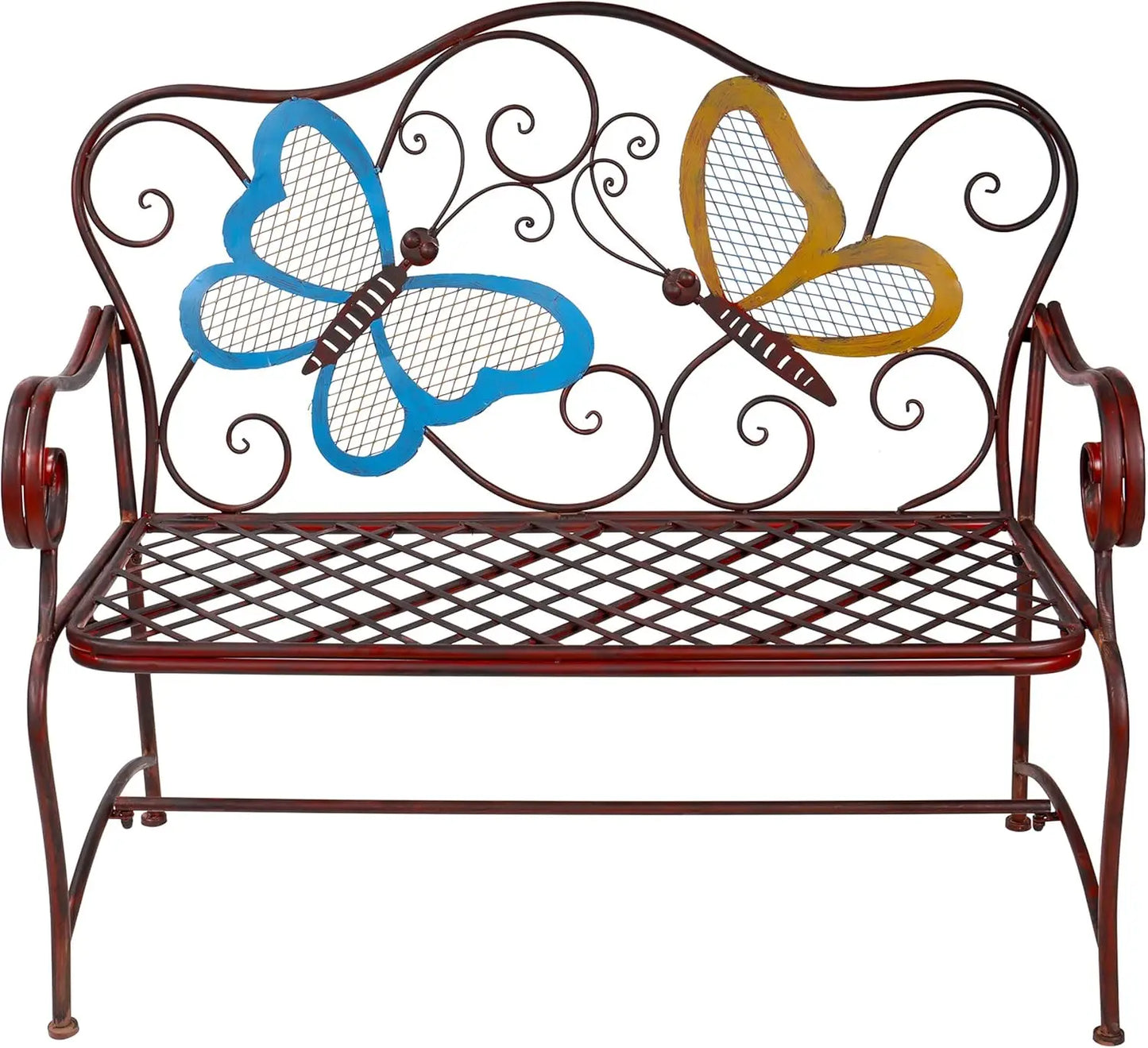 Durable Weather Resistant Iron Bench w/ Garden Butterfly Design.