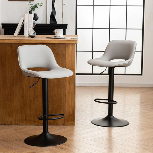 Modern Faux Leather Adjustable Height Swivel Bar Stool Chairs, Set of 2.