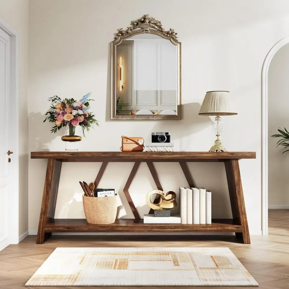 Narrow Rustic Wood Accent Console or Sofa Table.