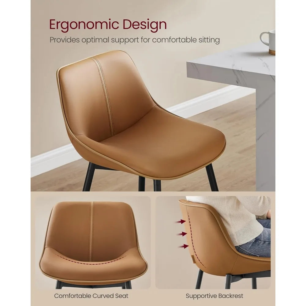 Metal Base PU Leather Ergonomic Backrest Bar Stool Chairs, Set of 2.