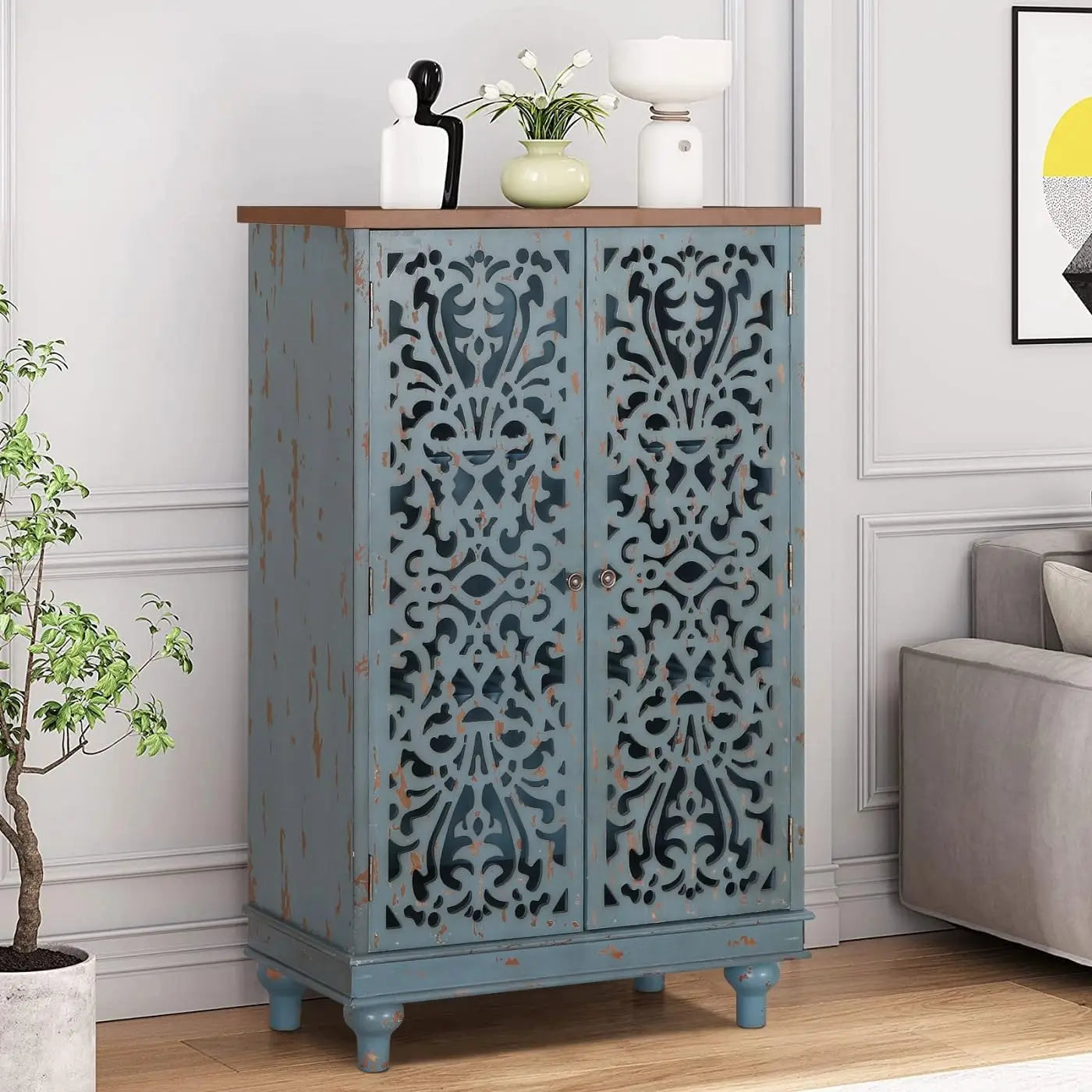 Accent Cabinet or Dining Sideboard Buffet w/ Shelf Storage + Doors.